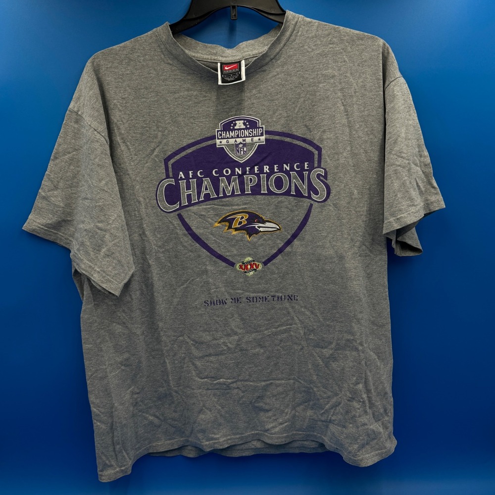 2001 Nike Baltimore Ravens AFC Conference Champions NFL T Shirt Mens Large Gray